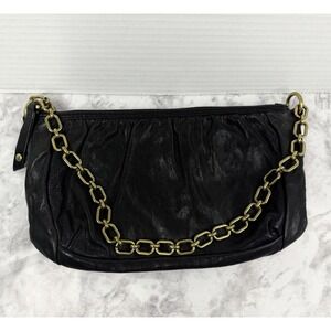 Vintage Fossil Black Leather Hobo Shoulder Bag With Key Bag Gold Hardware Y2K